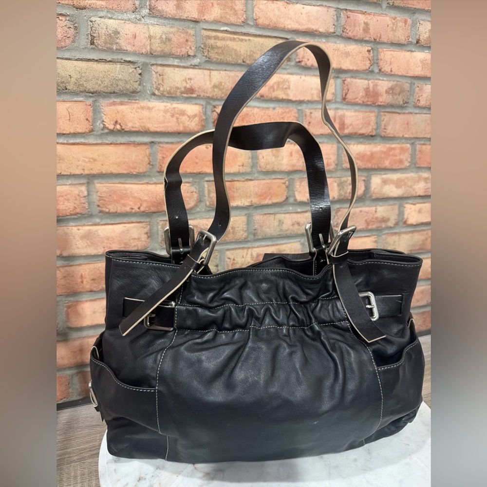 Kenneth Cole Black Gathered Leather Shoulder Bag